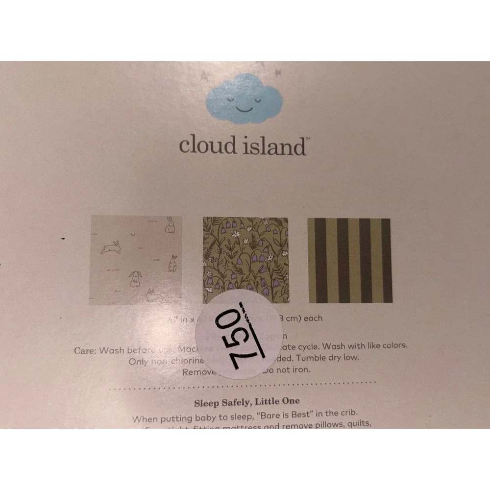 Cloud Island Muslin Swaddle Blankets 3 Pack Green Floral Bunny Stripe 47x47 New